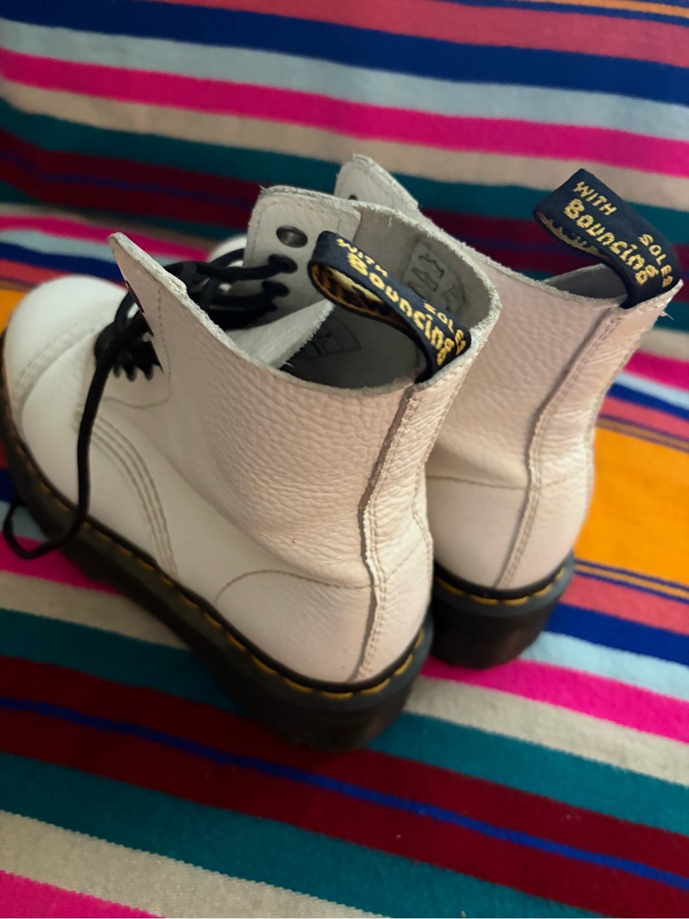Dr. Martens White Leather Lace-Up Boots with Black Laces